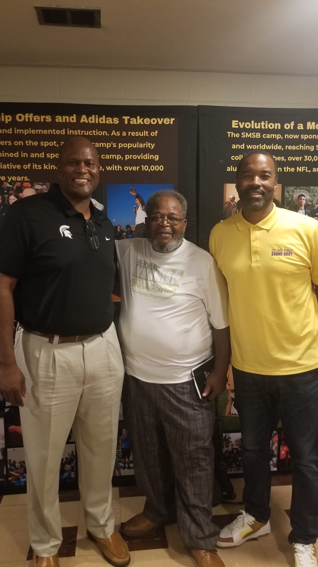 At the grand opening of "Sound Body Sound Mind," from left to right, Mr. Tate, Mr. Mose Primus, and Mr. Blackwell